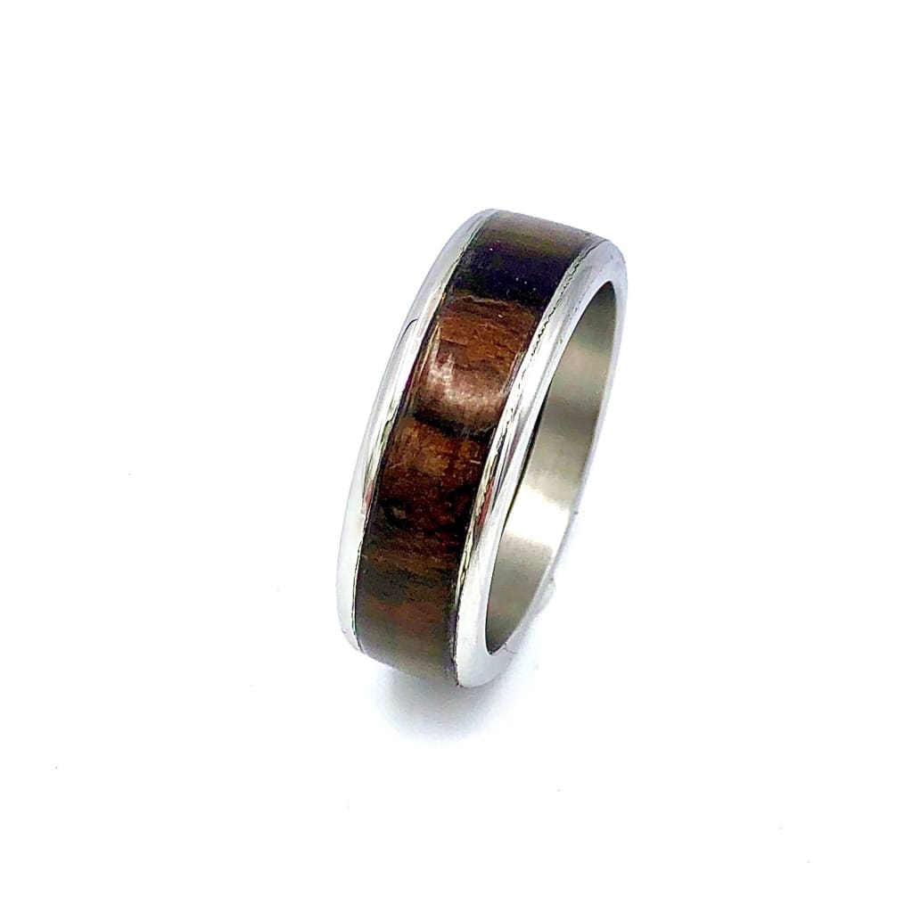 Custom Handmade Exotic Hardwood Insert Stainless Steel Ring - 8 / Zircote - Jewelry &amp; Accessories