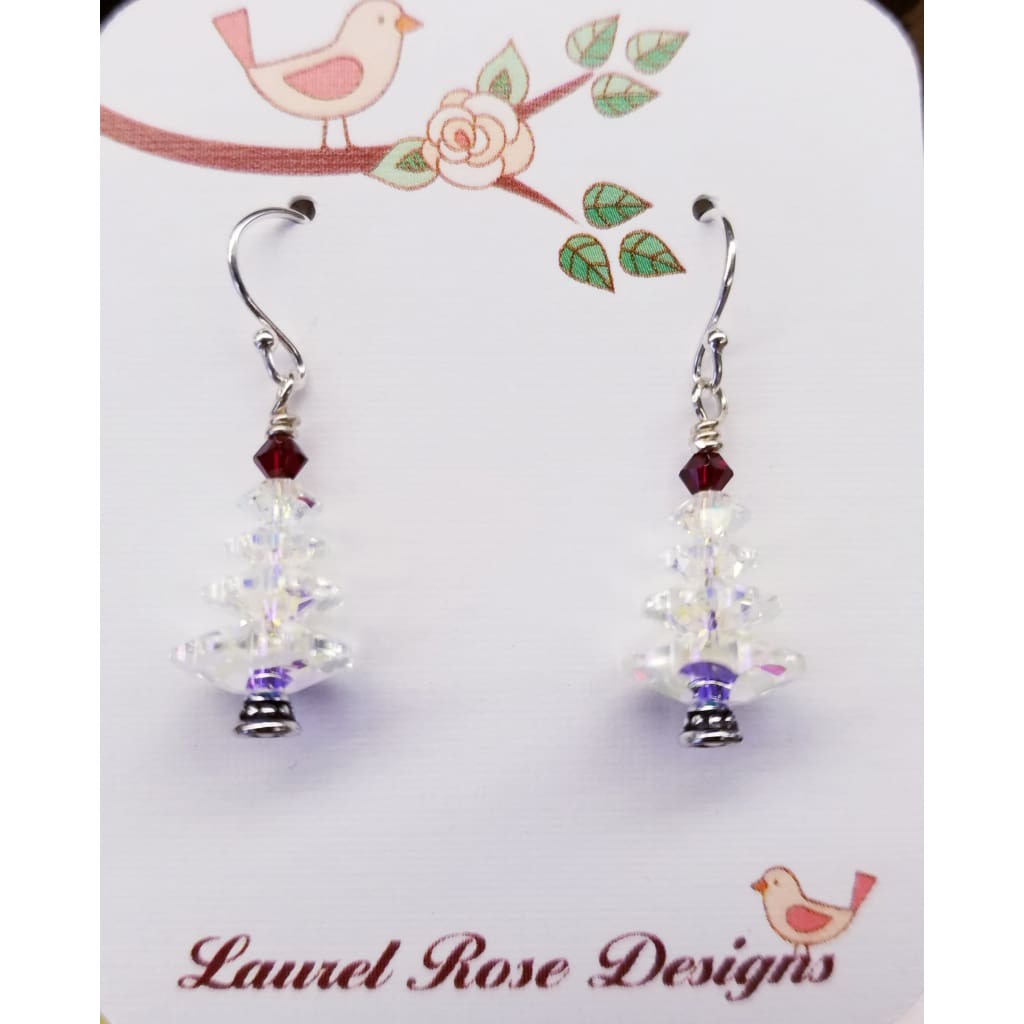 Holiday Crystal Earrings - Clear Crystal Christmas Trees - Jewelry &amp; Accessories
