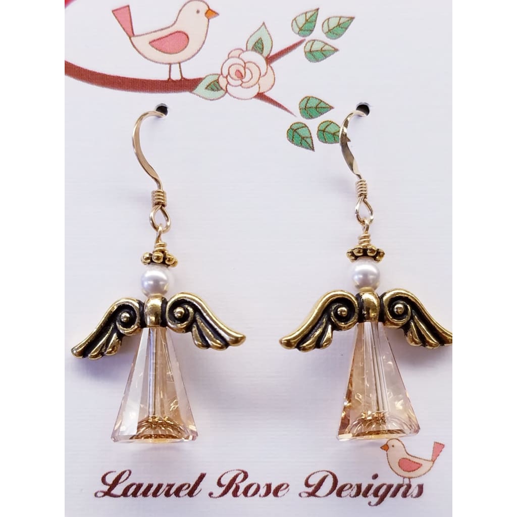 Holiday Crystal Earrings - Gold Angel - Jewelry & Accessories