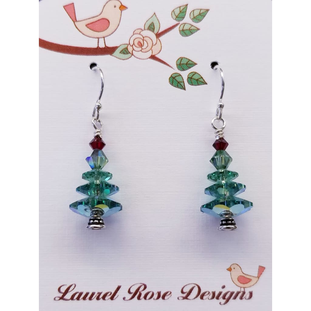 Holiday Crystal Earrings - Green Crystal Christmas trees - Jewelry & Accessories