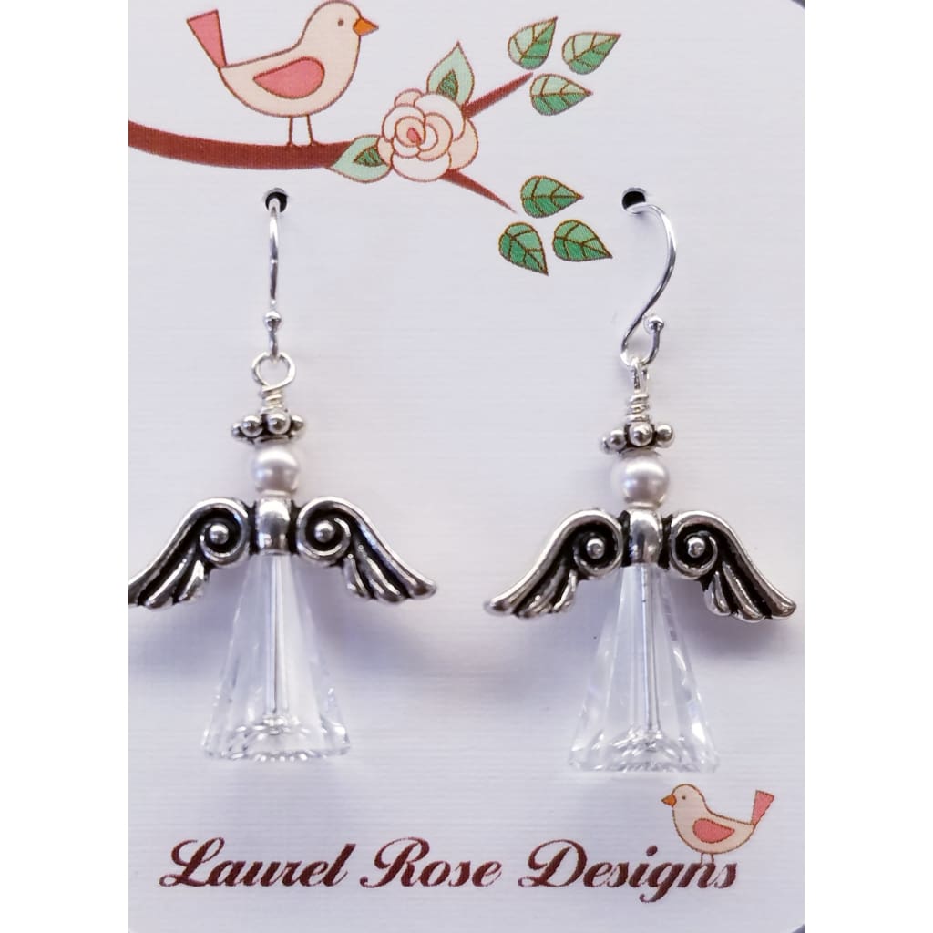 Holiday Crystal Earrings - Silver Angel - Jewelry & Accessories