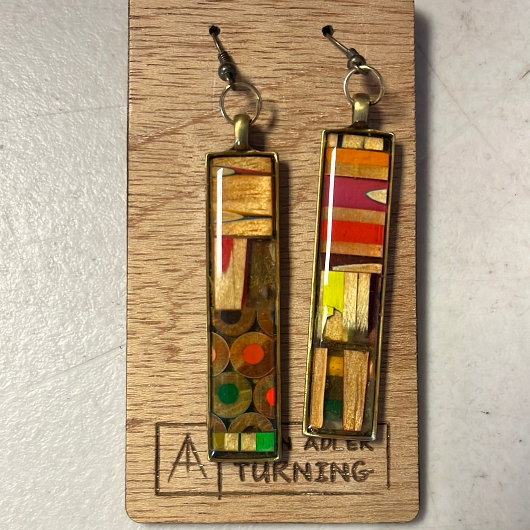 Colored Pencil &amp; Resin Bezel Set Rectangular Earrings, Silver Findings