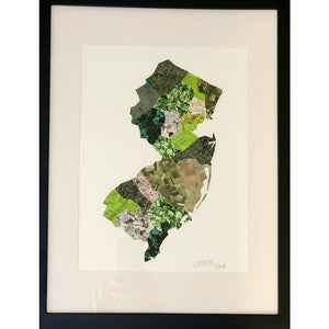 Large NJ Handcrafted Collage approx 14 x 18 - Muted Green - Prints & Artwork