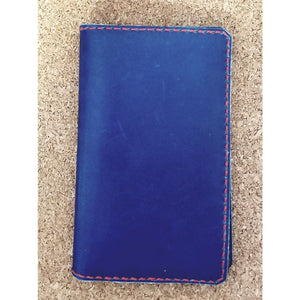 Leather Field Book Cover - Navy Blue w/ Red Stitching - Jewelry & Accessories