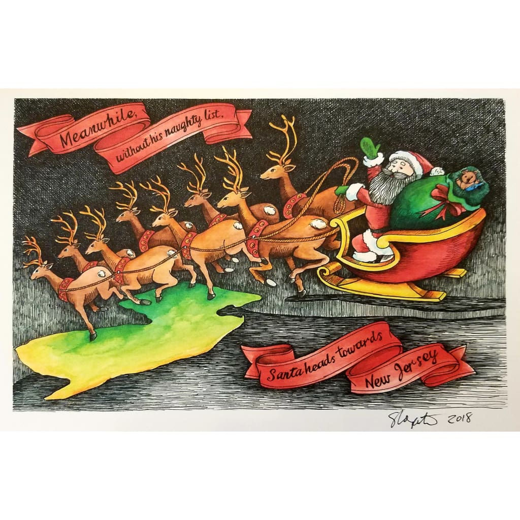 NJ Christmas Card - Sleigh & Reindeer - Books & Cards