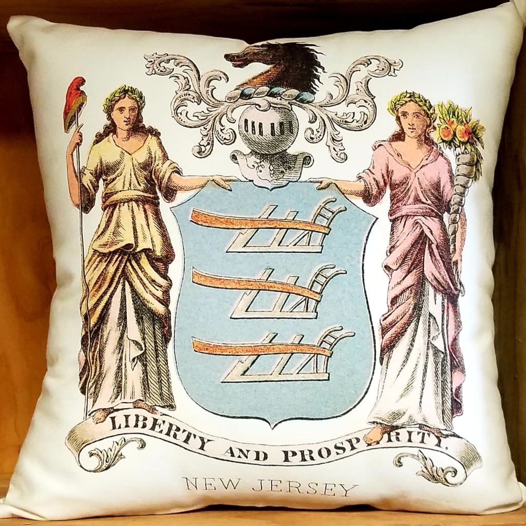 NJ Coat of Arms Pillow 16 x 16 - Jewelry & Accessories