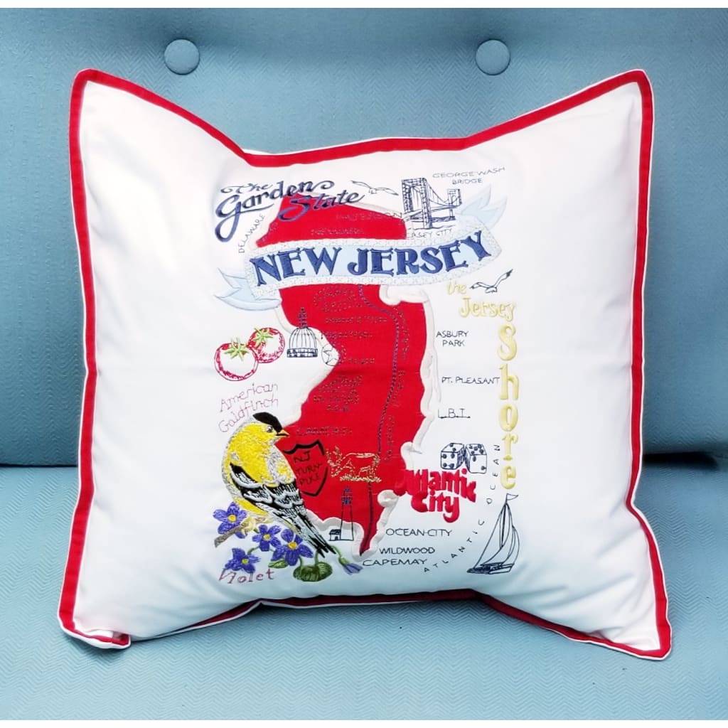 NJ State Landmarks Embroidered Pillow - Home & Lifestyle