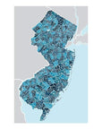 NJ Town Type Map giclee print unframed - 18x24 / Blues - Prints & Artwork