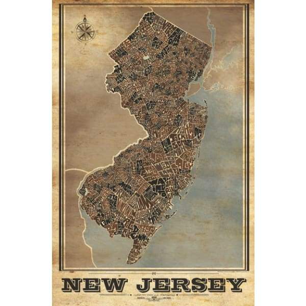 NJ Town Type Map giclee print unframed - 18x24 / Vintage - Prints &amp; Artwork