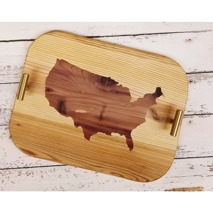 Rectangle Cheese Board w/ Handles, USA Inlay