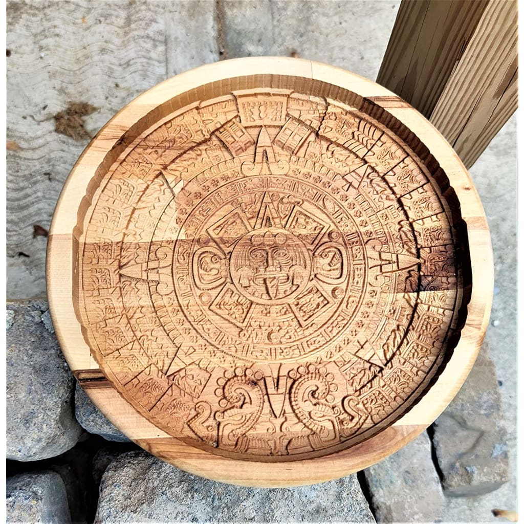 Valet Catchall Tray 3D Carved Birch - Aztec Calendar - Home &amp; Lifestyle