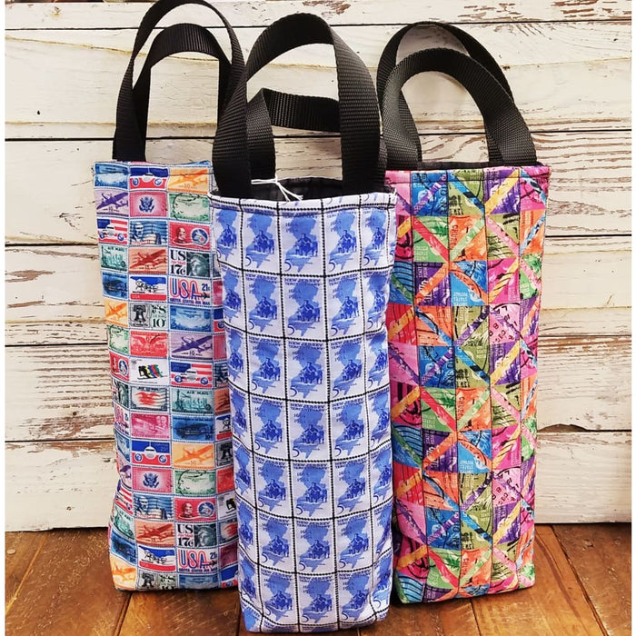 Wine Bag, Vintage Stamp Fabric
