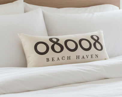 Zip Code Pillow Organic Cotton &amp; Linen - Beach Haven - Home &amp; Lifestyle